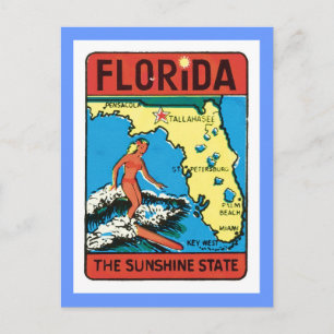 Vintage Travel Florida FL State Label Postcard