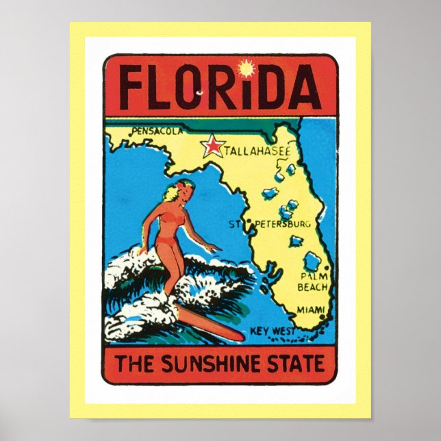 Vintage Travel Florida FL State  Poster (Front)