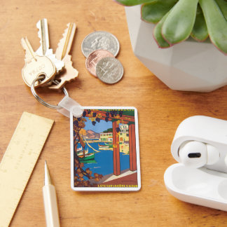 Vintage Travel, French Riviera Mediterranean Sea Key Ring