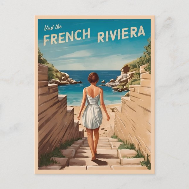 Vintage Travel French Riviera Seaside Retro Scenic Postcard (Front)