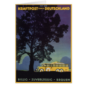 Vintage Travel, Germany, Yellow Bus at Night
