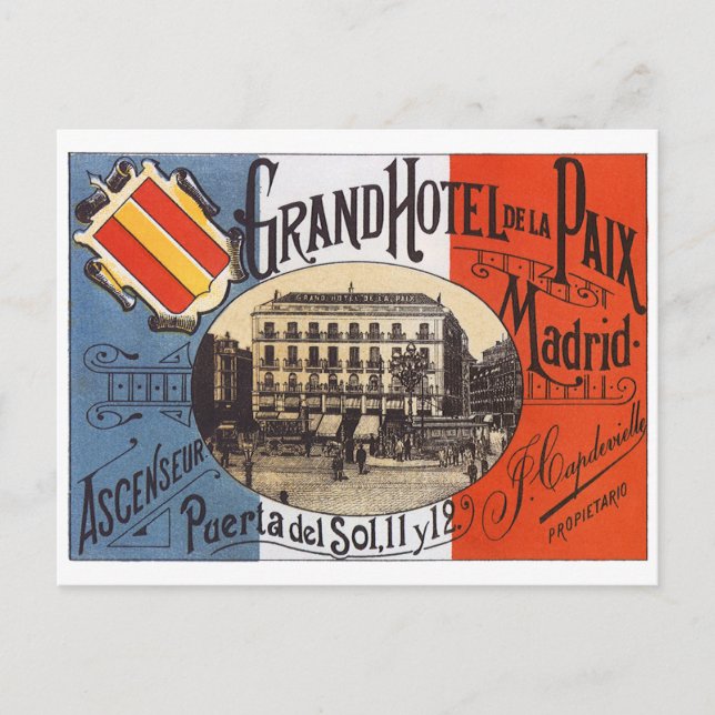 Vintage Travel, Grand Hotel Paix, Madrid, Spain Postcard (Front)