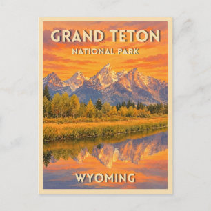 Vintage Travel Grand Teton National Park Sunset Postcard