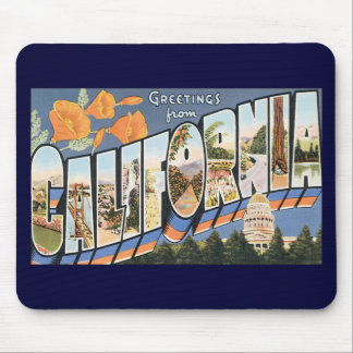 Vintage Travel, Greetings from California Poppies Mouse Pad