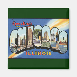 Vintage Travel, Greetings from Chicago Illinois Magnet