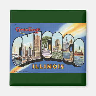 Vintage Travel, Greetings from Chicago Illinois Magnet