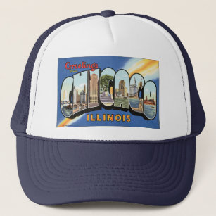 Vintage Travel, Greetings from Chicago Illinois Trucker Hat