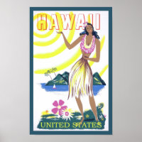 Vintage Travel Hawaii Hawaiian Lady