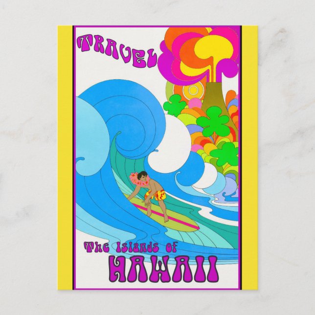 Vintage Travel Hawaii Retro Ocean Surfing Postcard (Front)