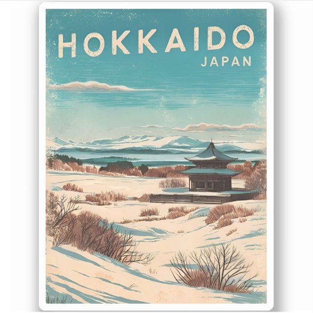 Vintage Travel Hokkaido Japan Winter Retro Scenic (Front)