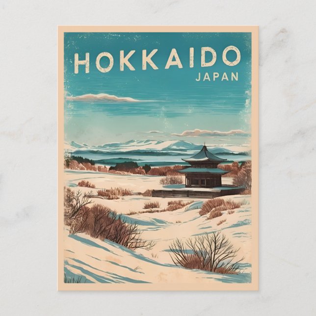 Vintage Travel Hokkaido Japan Winter Retro Scenic Postcard (Front)
