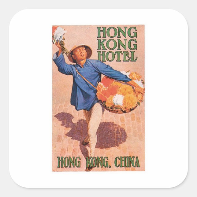 Vintage Travel Hong Kong China Hotel Label Art (Front)