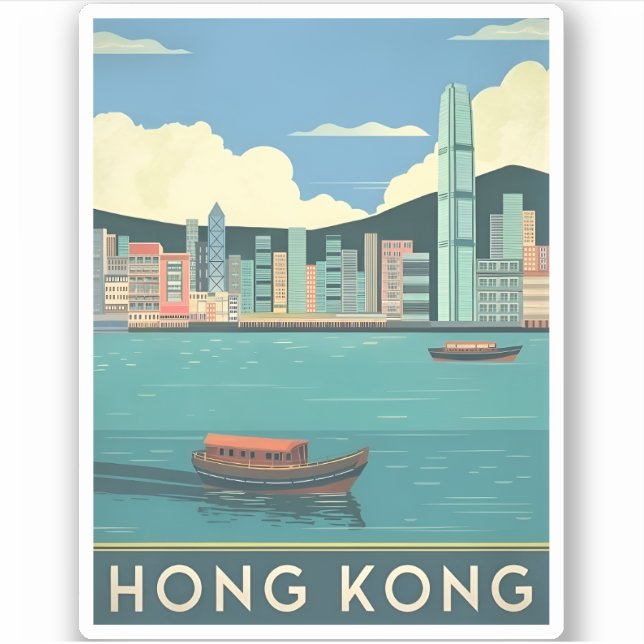 Vintage Travel Hong Kong China Retro Cityscape  (Front)