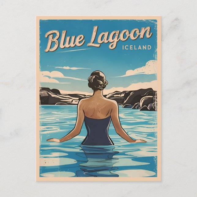 Vintage Travel Iceland Blue Lagoon Retro Scenic Postcard (Front)