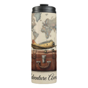 Vintage Travel Illustration with a Plane Thermal Tumbler