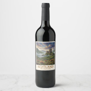 Vintage Travel Image of the Scottish Highlands Wine Label