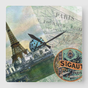 Vintage Travel in Paris Square Wall Clock