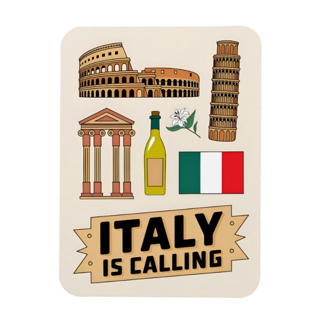 Vintage Travel Italy Iconic National Symbols Retro Magnet (Vertical)