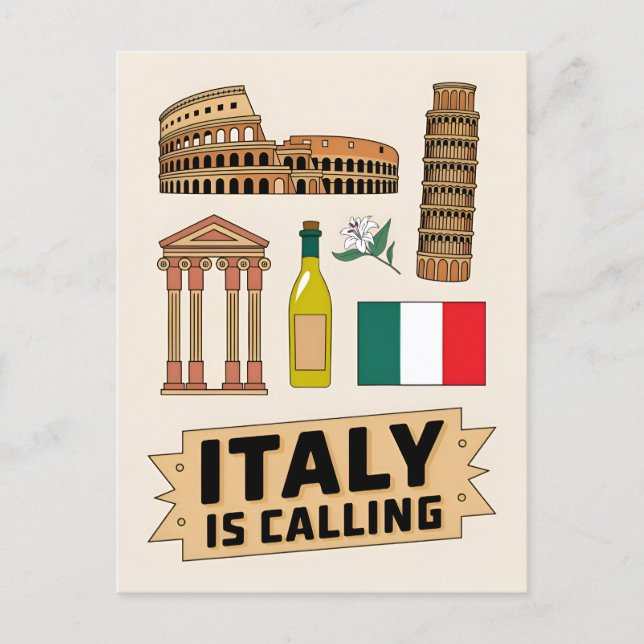 Vintage Travel Italy Iconic National Symbols Retro Postcard (Front)