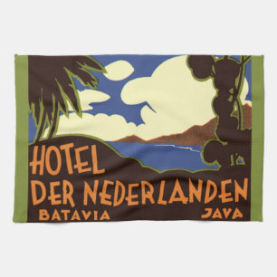 Vintage Travel Jakarta Indonesia Hotel Nederlanden Tea Towel