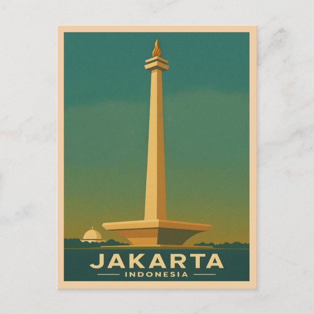 Vintage Travel Jakarta Indonesia Retro Graphic Postcard (Front)