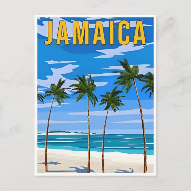 Vintage Travel Jamaica Tropical Beach Retro Scenic Postcard (Front)