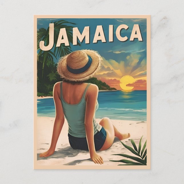 Vintage Travel Jamaica Tropical Beach Retro Scenic Postcard (Front)