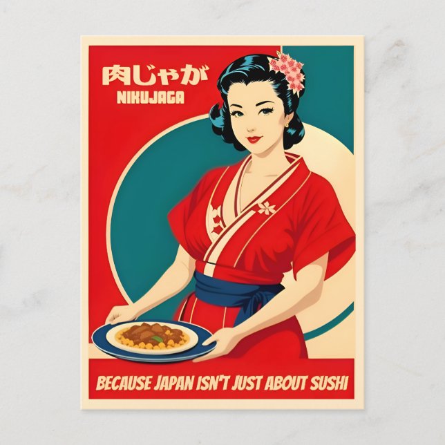 Vintage Travel Japan Food Humour Retro Graphic Postcard (Front)
