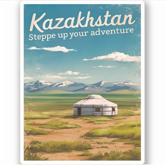 Vintage Travel Kazakhstan Steppe Retro Scenic (Front)