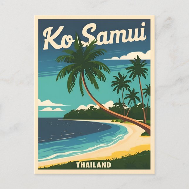 Vintage Travel Koh Samui Thailand Retro Graphic Postcard (Front)