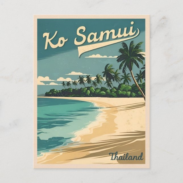 Vintage Travel Koh Samui Thailand Retro Graphic Postcard (Front)