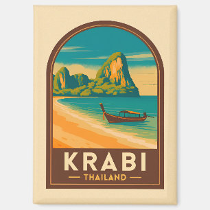 Vintage Travel Krabi Thailand Railay Beach Retro Magnet