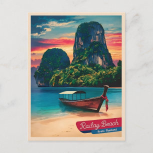Vintage Travel Krabi Thailand Sunset Beach Postcard