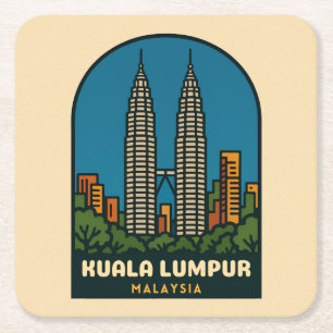 Vintage Travel Kuala Lumpur Malaysia Retro Style Square Paper Coaster