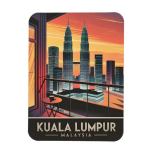 Vintage Travel Kuala Lumpur Malaysia Sunset Retro Magnet
