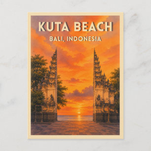 Vintage Travel Kuta Beach Sunset Bali Indonesia Postcard
