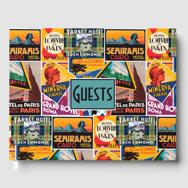 Vintage Travel Labels Guest Book (Front)