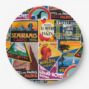 Vintage Travel Labels Paper Plate