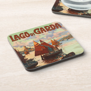 Vintage Travel, Lago di Garda, Lake Garda, Italy Coaster