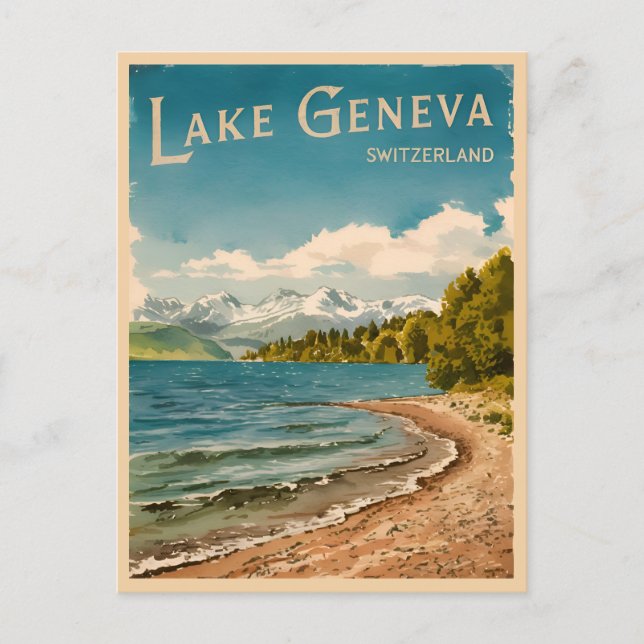 Vintage Travel Lake Geneva Switzerland Retro  Postcard (Front)
