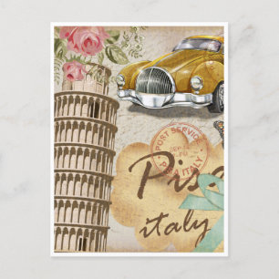 Vintage Travel Leaning Tower of Pisa Retro Postcard