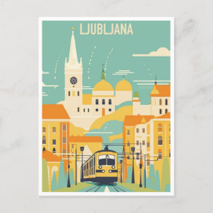 Vintage travel Ljubljana Slovenia retro watercolor Postcard