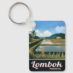 Vintage Travel Lombok Indonesia Landscape Key Ring