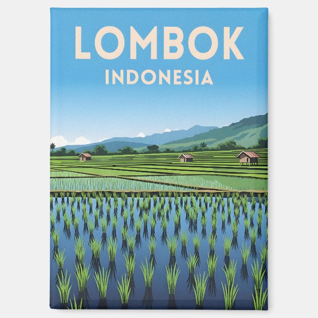 Vintage Travel Lombok Indonesia Retro Scenic Magnet (Front)