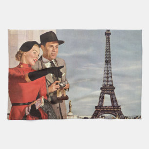 Vintage Travel - Lovers in Paris Tea Towel