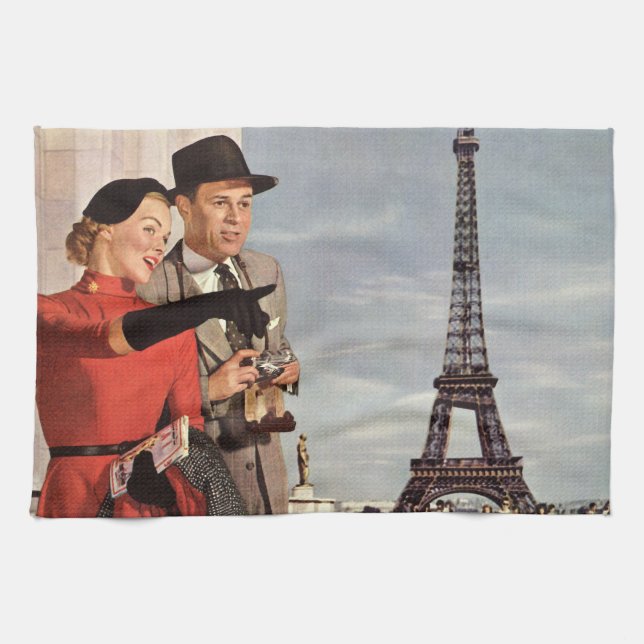 Vintage Travel - Lovers in Paris Tea Towel (Horizontal)