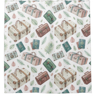 Vintage Travel Luggage Pattern (1) Shower Curtain