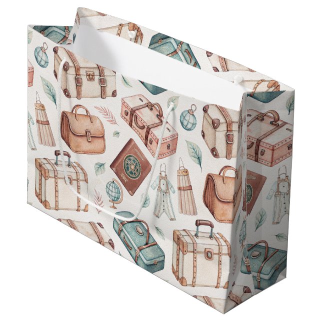 Vintage Travel Luggage Pattern (2) Large Gift Bag (Front Angled)
