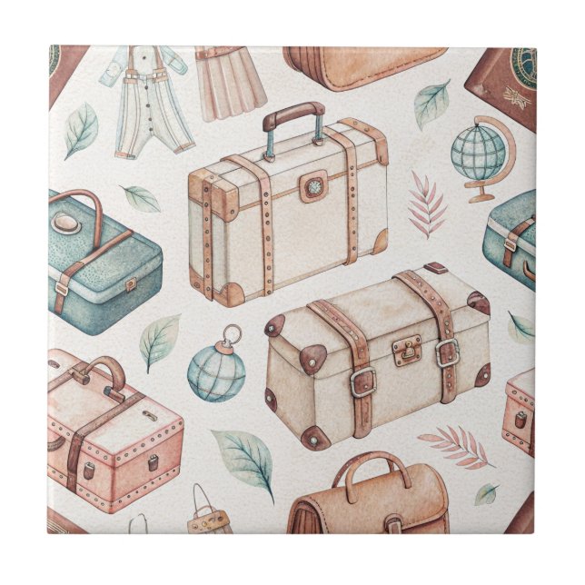 Vintage Travel Luggage Pattern (2) Tile (Front)