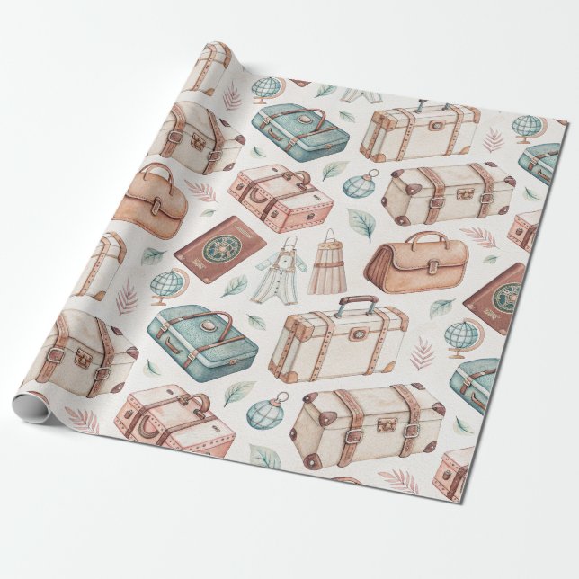 Vintage Travel Luggage Pattern (2) Wrapping Paper (Unrolled)